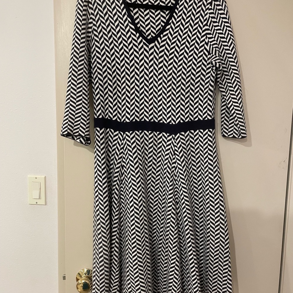 Ink-blue and White Chevron Dress